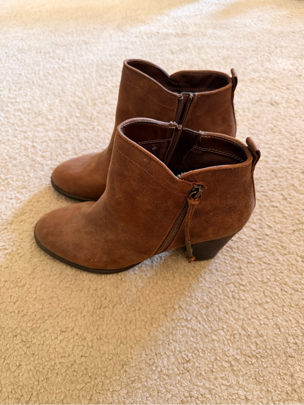 Report Brown Suede Ankle Booties with Side Zip